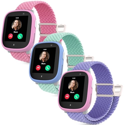 Polyjoy 3 Stück Magnetisches Flechtband Armbänder kompatibel mit Xplora X6 Armband Weich Verstellbare Ersatzbänder für Xplora X6 Play/Pro/Gen 2/Anio6 Kinder Mädchen Jungen-Rosa+Grün+Lavendel