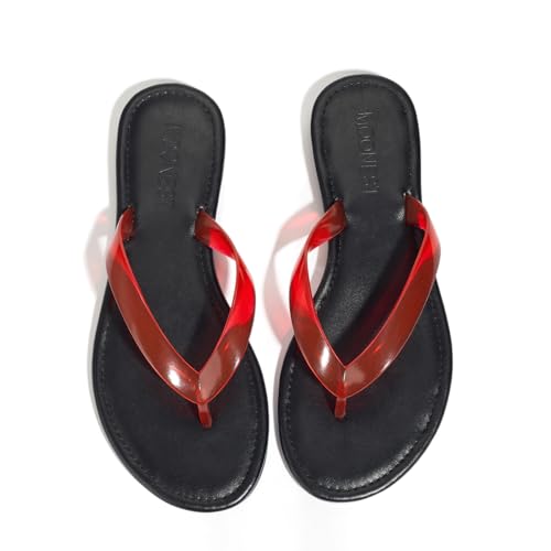 Image of Flip Flops for Women Jelly Slim Thong Sandals Minimalist Essentials Flat Sandals Summer Beach Travel Walking Slides with Vegan Leather