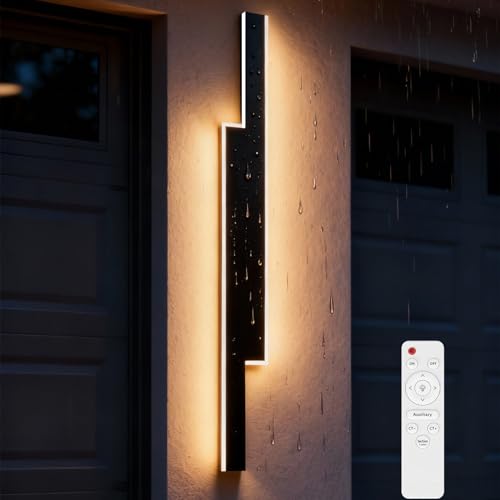 niuniaj Applique Murale Longue Villa 100CM 25W Applique Murale Noire 3000K-6000K Dimmable Applique Murale Étanche IP65 Acrylique Applique Murale Extérieur...