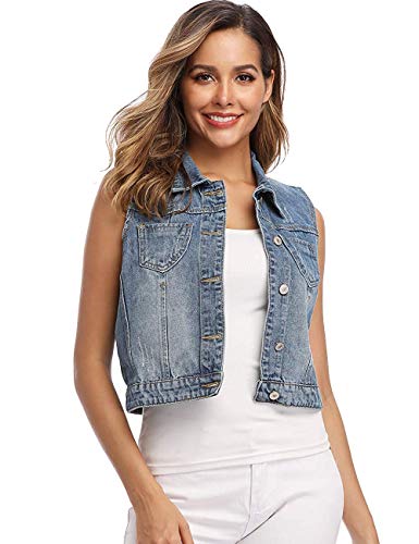 Dilgul - Chaleco de Mezclilla para Mujer con Bolsillos en el Pecho Azul Azul 32/34 ES/X - S