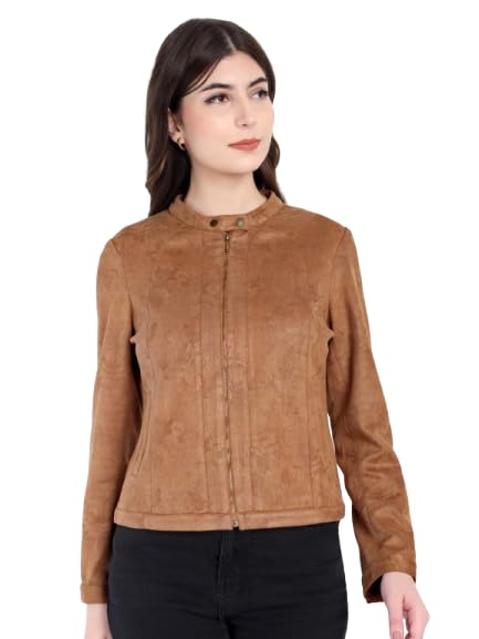latin quarters Women's Brown Full Sleeves Mandarin Collar Solid Casual Regular Jacket-picture-50