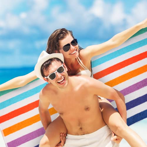 Organic Mate Large Beach Towels Set Of 2-35X70 Soft & Absorbent Oversized Sheet Made Of 100% Cotton - For Swimming Pool, Home, Bath, Spa & Outdoor Use - Bright Colors Elegant Striped Design #TOP3