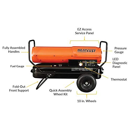 HF215K 215,000 BTU Portable Home, Jobsite, Construction Site Forced Air Kerosene/Diesel Salamander Torpedo Space Heater with Thermostat Temperature Control