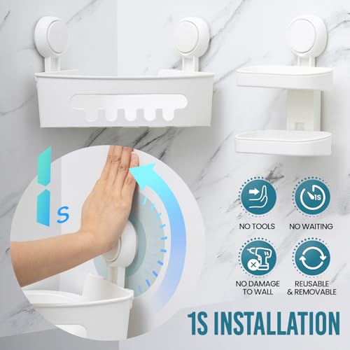 Taili Corner Shower Caddy + Soap Dish Removable Suction Cup Shower Caddy Bathroom Shower Organizer Soap Bar Drill-Free Bathroom Bedroom Organizer Set Suction Basket Suction Shelf thumb #1