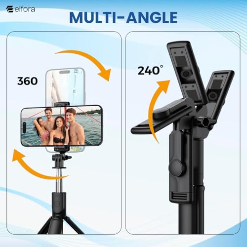 Image of Elfora R1 Selfie Stick Tripod Stand|Lightweight & Portable Design for Stable Shots|Extendable with Wireless Remote for Vlogging & Capturing Photos|Compatible for All Android Smartphones and iPhones
