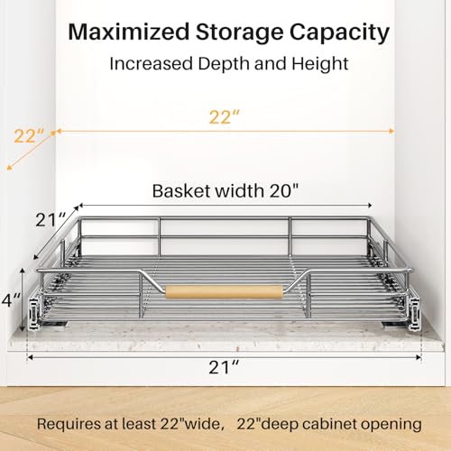 Image of Pull out Cabinet Organizer, 21 inchW X 21 inchD, Heavy Duty Smooth Sliding Under Cabinet Shelves for Pots and Pans, Full-Extension Roll out Drawers, Slide out Organization for Home Kitchen Pantry