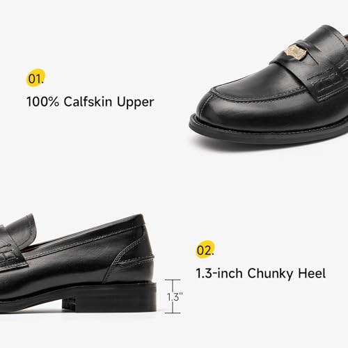 Image of BEAU TODAY Platform Loafers for Women,Chunky Loafers Women,Leather Comfortable Shoes,Lug Sole Metal Buckle Business Work Shoes Black