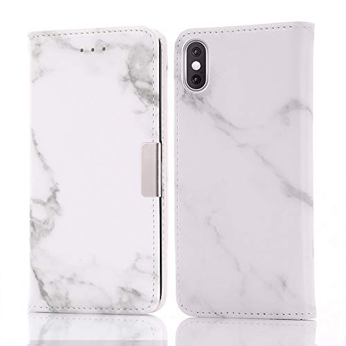 FOGEEK iPhone XSmax Hülle Marmor Muster Leder Brieftasche Kartenhalter Tasche Flip Stand Case Cover für iPhone XSmax (weiß + grau) ...