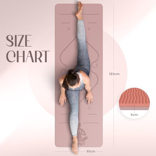 Yogii Yoga Mat - Non-Slip 6mm Thick TPE & Travel-friendly Yoga Mat - Perfect for Home & Gym Exercise Fitness & Pilates - With Laser Alignment Guides (Nude/Old Rose) for Men & Women - Image 7
