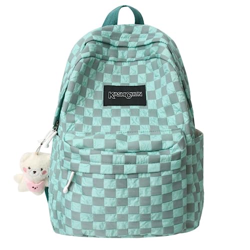 Checkered Backpack for Women Fit 15.6 Inch Laptop Checkerboard Academia Aesthetic Book Bag Cute Plaid Preppy Backpack (Blue,One Size)