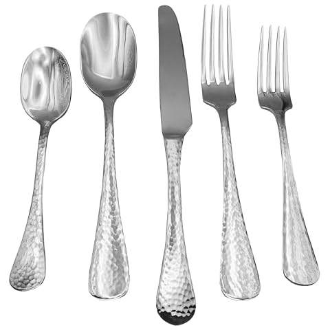 Bastia Hammered Stainless Flatware, 60-Piece Set Cover