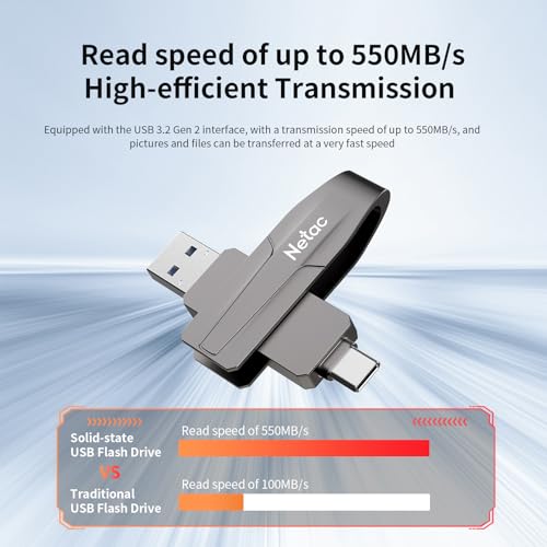 Disque dur externe SSD 550 Mo/s Netac US8 double interface USB C - 3