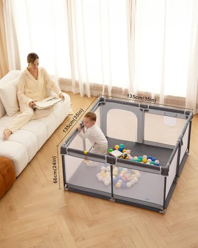 derimkcoa Baby Playpen,Large Play Pen Babies and Toddlers Safety Baby Fence, Indoor & Outdoor Kids Activity Play Center with Anti-Slip Suckers and Zipper (130x130x66cm) - Image 4
