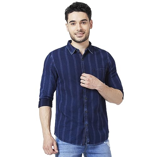 Image of Spykar Men's Slim Fit N /A Full Sleeve Striped Casual Shirts