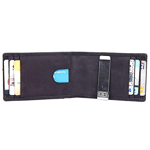 Image of Brooklyn Bridge Genuine Leather Money Clip Wallet for Men Crazy Horse Black - Premium Slim RFID Protected Wallet with Cash Clip & Multiple Card Slots, Stylish Front Pocket Design, Gift for Men