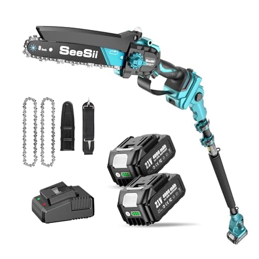 SEESII PS810 Motosega Telescopica a Batteria 8 Pollici & Mini Motosega, 2-in-1 Potatura Elettrico con Asta, Raggiunge Fino a 4,87 m, Mini Sega Brushless per il Taglio del Giardini