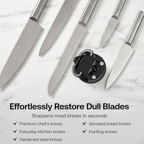 AnySharp Knife Sharpener, Hands-Free Safety, PowerGrip Suction, Safely Sharpens All Kitchen Knives, Ideal for Hardened Steel & Serrated, World's Best, Compact, One Size, Carbon Fibre Design - Image 6