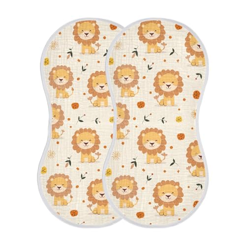 Tan Playful Lion Light Yellow Cotton Neutral Burp Cloths Soft and Absorbent Baby Rags for boy and Girl Set of 2, 22x11in