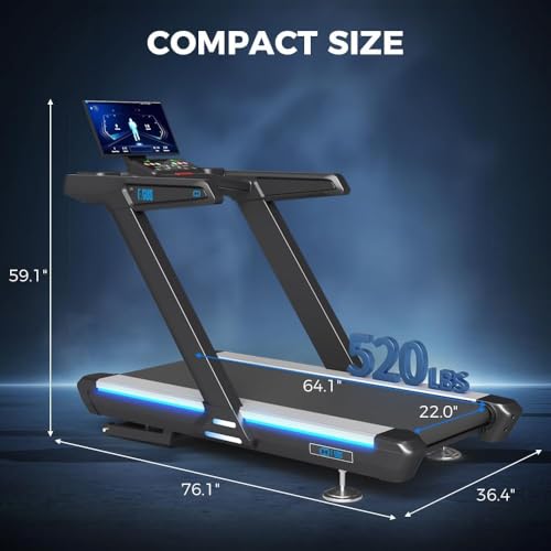 Image of Premium Motorized Treadmill with Screen Projection, 15% Auto Incline Run Mill with 3.0HP Powerful Motor, 22 inch Wide Deck, Shock Absorption, Quiet Walking Pad Treadmill for Home Gym
