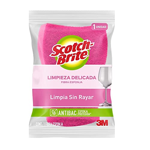 Lava Trastes, Drugstore 3M Scotch-Brite Fibra Esponja Cero Rayas, Tamaño Grande, Color Rosa
