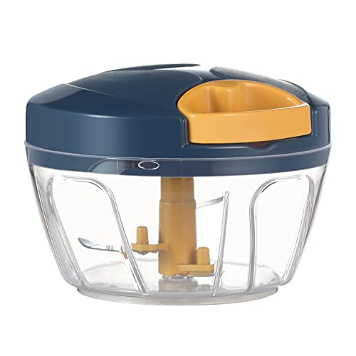 Image of Ourokhome Manual Food Processor Vegetable Chopper, Portable Hand Pull String Garlic Mincer Onion Cutter for Veggies, Ginger, Fruits, Nuts, Herbs, etc., 500ml, Deep Blue