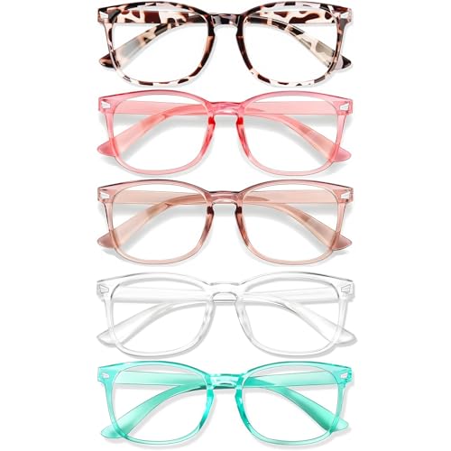 Image of Blue Light Glasses for Woman Men, 99% Blocking Square Frame 5 Pairs | Anti Eyestrain & UV Glare Protection, Computer Blue Light Blocking Glasses for Gaming TV Phone Screen