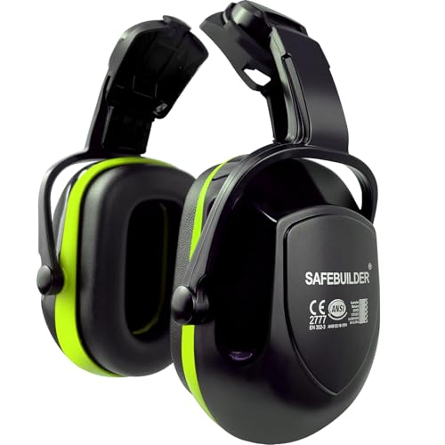 SAFEBUILDER 30dB Ear Muffs Hard Hats Type Safety Earmuffs For Safety Helmet Hearing Protection Earmuffs ANSI S3.19 (Black CB GREEN)