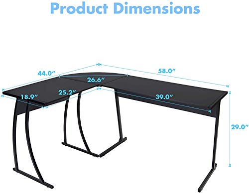 CHADIOR L Shaped Corner Computer Gaming Desk 58"L x 44"W Modern Workstation Table for Small Space Home Office, Black