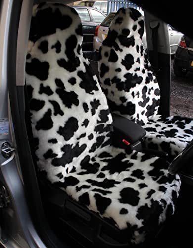 Carseatcover-UK - Paire de housses de siège avant en fausse fourrure, ajustement universel, conviennent pour voitures, camionnettes, monospaces et SUV, motif vache Cover
