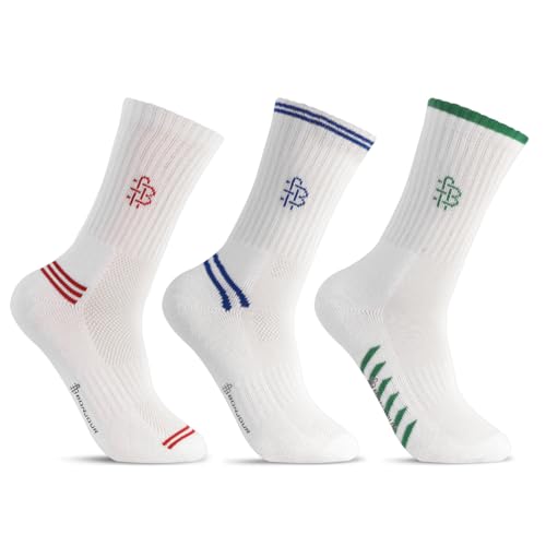 Bonjour Men's Crew Length Cotton Socks | White | Cushioned, Breathable & Stretchable | Ribbed Grip | Casual Everyday Wear | Pack of 3 Pairs - Image 2