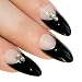 Bling Art Almond False Nails Fake Stiletto Black Crystal 24 Long Tips with Glue