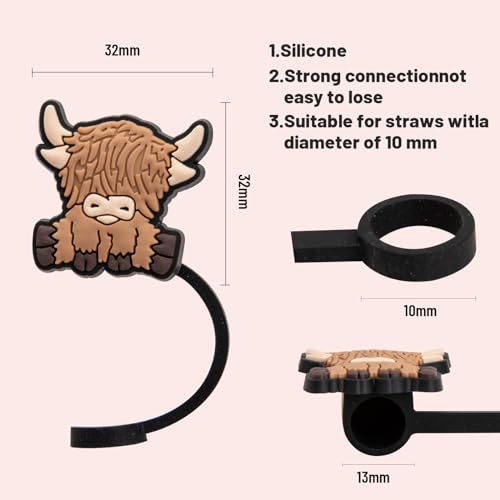 6pcs Highland Cow Silicone Straw Cover Straw Cover Cap For Stanley Cup Suitable for 10mm Straws by BCKTW - Image 4