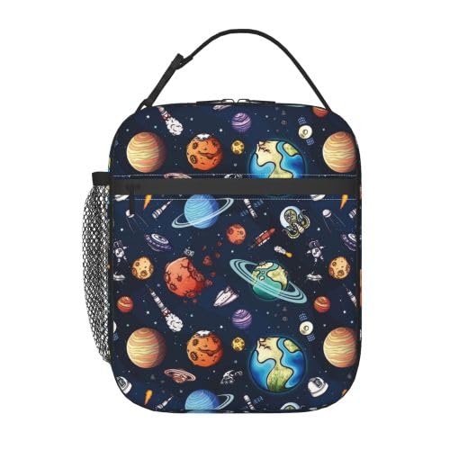 Yetta Yang Galaxy Spacecraft Astronaut Space Navy Blue Portable Lunch Bag Insulated Lunch Box Reusable Totes For Women Men Work Picnic Camping #TOP2