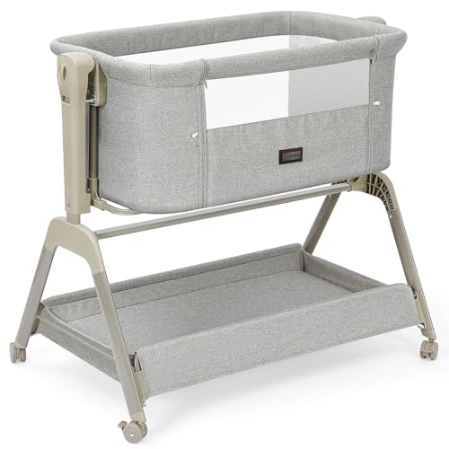 Ezebaby Baby Bassinet Bedside Crib, 3-in-1 Rocking Bassinets Bedside Sleeper with Comfy Mattress and...