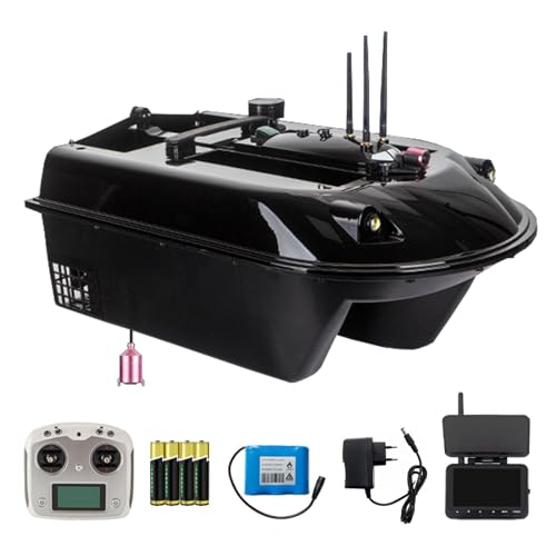 SOUUXIU Barco de Cebo de Pesca inalámbrico RC de 500m, 8kg de Gran Capacidad, Retorno automático, 4 contenedores de Cebo, Barco de Cebo con Monitor de 4,3 Pulgadas