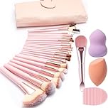 NEVSETPO Makeup Brushes, Quality Make Up Brushes 28Pcs Makeup Brushes Set Professional & Beginner Make-up Sets & Case, Brushes & Sponges,Travel-Friendly Roll-up Beauty Gift Sets for Women, PINK