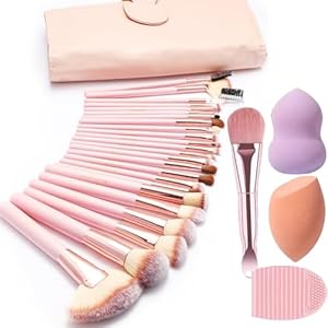 28PCS Makeup Brush Set, Quality Makeup Brushes for Women, Brush Set Make Up for Beginner Starter Professional,Pink Makeup Set with Blenders Masks Spatula,Travel-Friendly Makeup Brush Set with Case