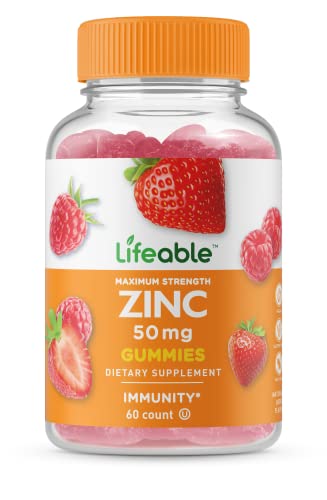 Lifeable Zinc 50mg Gummies - Great Tasting Natural Flavor Gummy Supplement - Gluten Free, Vegetarian, GMO-Free, Chewable Vitamins - for Healthy Immune Support - for Adults, Man, Women - 60 Gummies