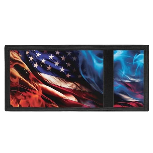GIFTPUZZ American Flag Pattern Wallets for Women Man Kids Purse with Polyester Fabric Moneybag Small Teens Wallet Gift Billfold One Size3
