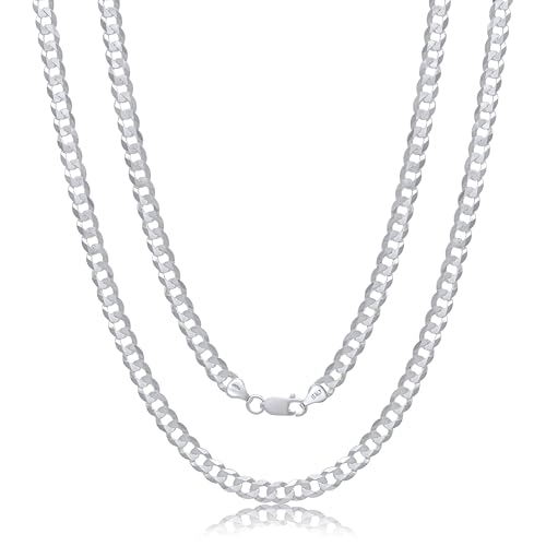 Aka Gioielli - 925 Sterling Silver Curb Cuban Link Chain 7mm - Necklace for Men and Women - Made in Italy - 24 inch long