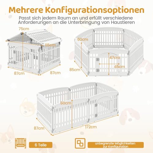 FANTASK Hundelaufstall faltbar, fLaufstall Hund Outdoor & Indoor, Hundeauslauf mit abschließbarer Tür & 6 Paneelen, Welpenlaufstall aus Kunststoff, Welpenauslau, 60 cm hoch (Weiß)