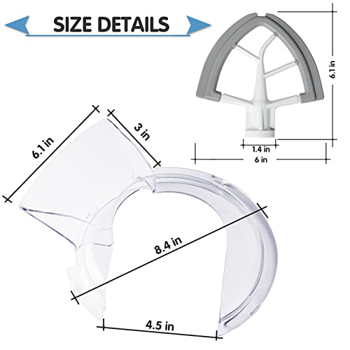 Spritzschutz für KitchenAid 4,5 und 5 Quart Kippkopf Standmixer, Rührer Zubehör, und Flex Edge Schlägel für Kitchen Aid Mittelgroße Küchenmaschinen mit kippbarem Motorkopf