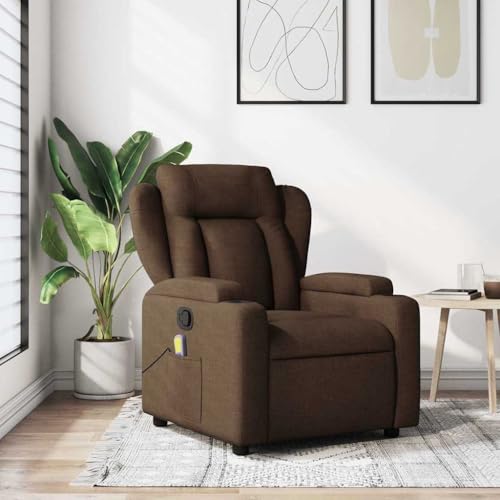 Nqyjm Sillón reclinable con Masaje de Tela marrón Silla con Respaldo Reposabrazos, Butaca de Relax Descanso TV, Asiento Ajustable para Casa Modelo Empuje Manual