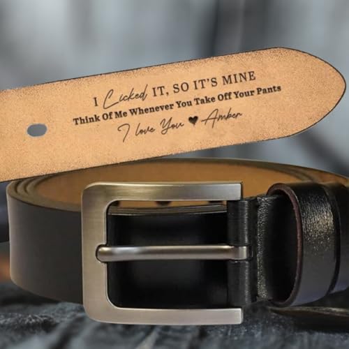 I Licked It, So It's Mine – Personalized Engraved Leather Belt for Men | Custom Name Leather Belt | Funny Anniversary & Valentine’s Gift for Husband or Boyfriend (02)2