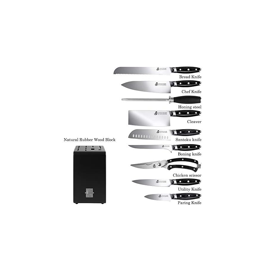 TUO-Kitchen-Knife-Set-10-Pieces-Knife-Set-with-Wooden-Block-Premium-Forged-German-Stainless-Steel-Ergonomic-Pakkawood-Handle-Black-Hawk-Series-with-Gift-Box TUO Kitchen Knife Set - 10 Pieces Knife Set with Wooden Block - Premium Forged German Stainless Steel, Ergonomic Pakkawood Handle - Black Hawk Series with Gift Box