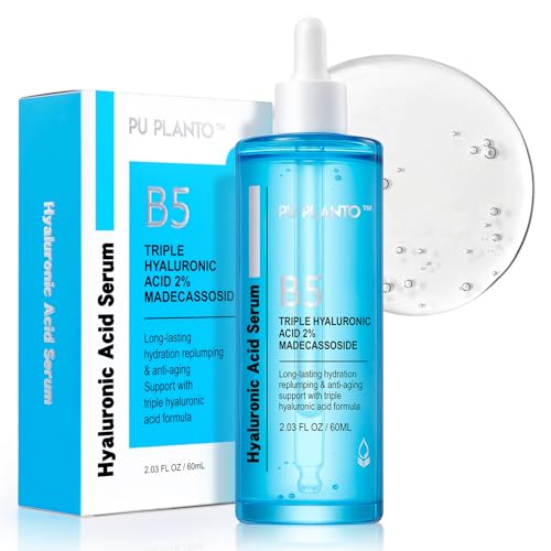 PU PLANTO B5 Hyaluronic Acid Serum for Face 2oz - Triple Pure Hyaluronic Acid 2% with Vitamin B5, Anti-aging Facial Serum for Fine Lines & Wrinkles, Hydrating Serum Dry Skin Moisturizer Fragrance Free