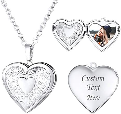 U7 Platinum Plated Charm Necklaces Heart Pendant Photo Locket Necklace for Women Girls