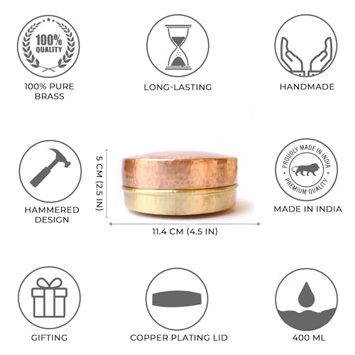 DeKulture Handmade Antique Finish Pure Copper Brass Spice Box Trinket Holder Caddy Canister Container, 4.5X2.5 DH (LWH) Gold, 400 ml