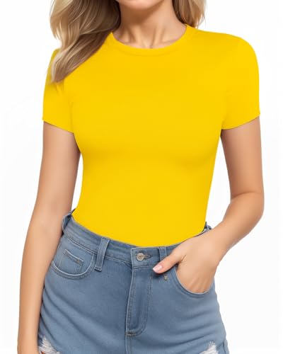 Image of MANGOPOP Women's Round Neck Short Sleeve T Shirts Basic Bodysuits