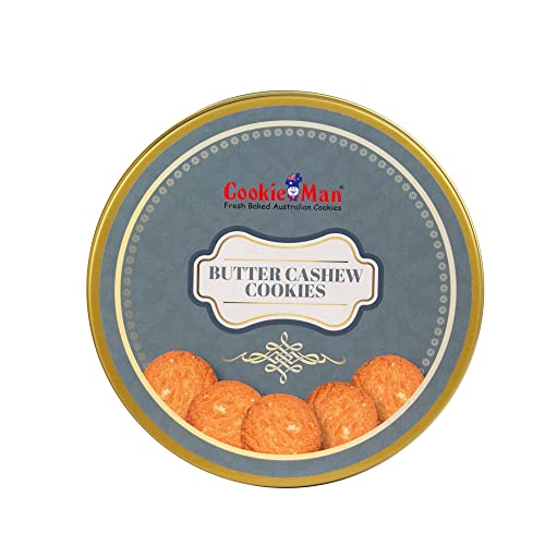 Image of CookieMan Butter Cashew Cookies - 300g Tin Box | Rich & Crunchy Eggless Cashew Butter Biscuits, Ideal for Gifting | Perfect Tea Time Snack for All Ages (Pack of 2)